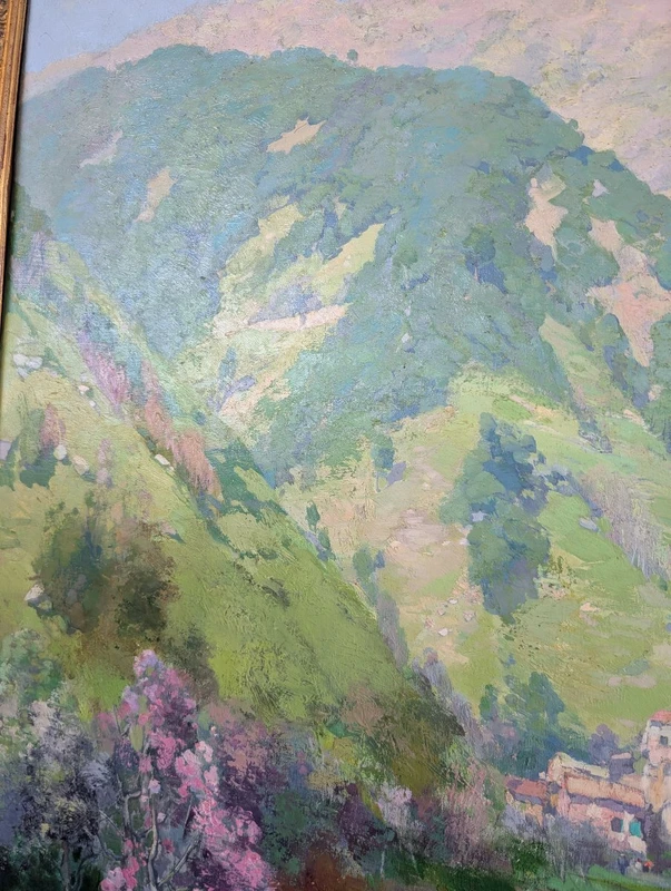 Giuseppe Pesa - Grand paysage de montagne avec ruisseau, Huile sur toile, 20e siècle