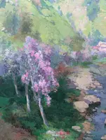 Giuseppe Pesa - Grand paysage de montagne avec ruisseau, Huile sur toile, 20e siècle
