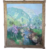 Giuseppe Pesa - Grand paysage de montagne avec ruisseau, Huile sur toile, 20e siècle
