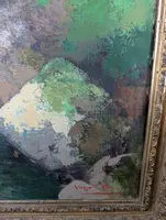 Giuseppe Pesa - Grand paysage de montagne avec ruisseau, Huile sur toile, 20e siècle