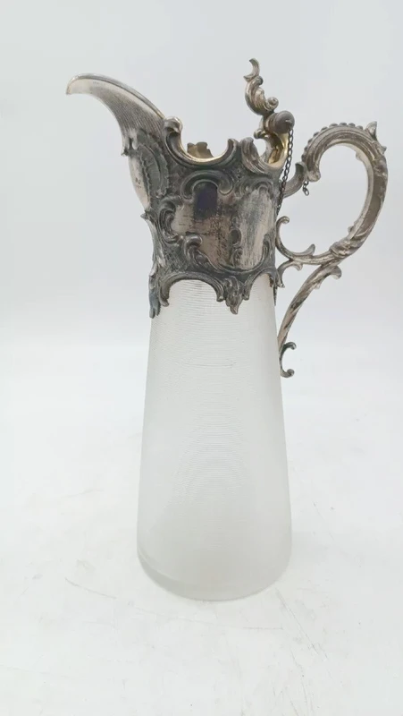 Tray with carafe and 6 glasses glass and silvered metal END of 19th century