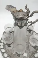 Tray with carafe and 6 glasses glass and silvered metal END of 19th century
