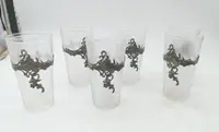 Tray with carafe and 6 glasses glass and silvered metal END of 19th century