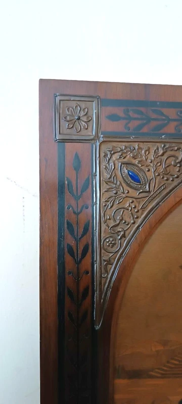 Pannello intarsiato ,cornice intarsiata ,primi 900 Italia ,sposalizio della vergine da Raffaell