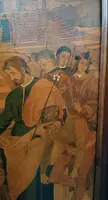 Pannello intarsiato ,cornice intarsiata ,primi 900 Italia ,sposalizio della vergine da Raffaell