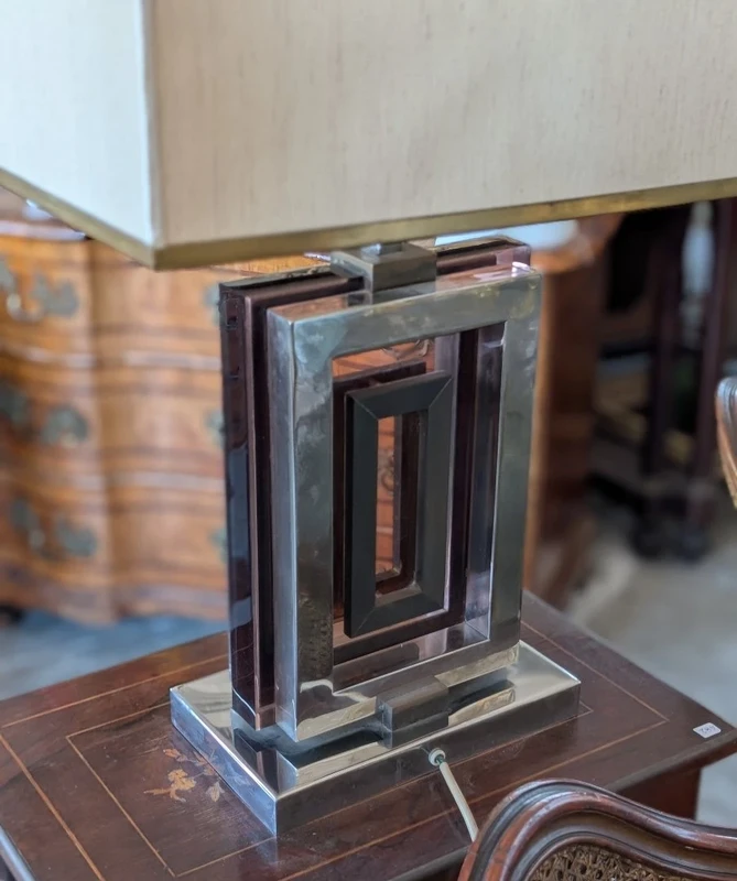 Lampe de crédence Romeo Rega en acier, laiton et plexiglas - années 1970