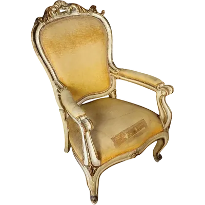LARGE CARVED WOODEN ARMCHAIR, ANTIQUE LACQUERED AND GILDED XIX CENTURY