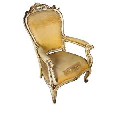 LARGE CARVED WOODEN ARMCHAIR, ANTIQUE LACQUERED AND GILDED XIX CENTURY