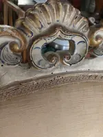 LARGE CARVED WOODEN ARMCHAIR, ANTIQUE LACQUERED AND GILDED XIX CENTURY