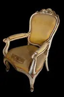 LARGE CARVED WOODEN ARMCHAIR, ANTIQUE LACQUERED AND GILDED XIX CENTURY