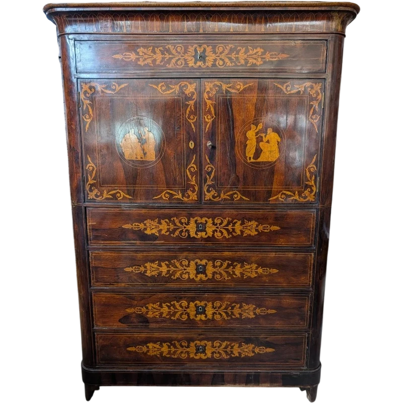 Important Palermitan Charles X Lastronato Stipo in Rosewood, Sicily 19th Century