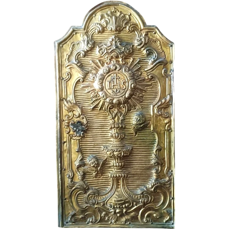 Porte de tabernacle en bronze baroque 18e siècle