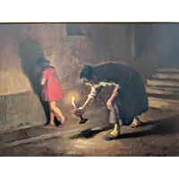 Cafiero Filippelli - Intérieur nocturne avec personnages, huile sur panneau, années 1930