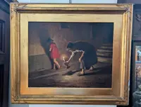 Cafiero Filippelli - Intérieur nocturne avec personnages, huile sur panneau, années 1930
