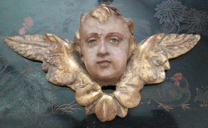 Antique sculpture winged head cherub putto angel