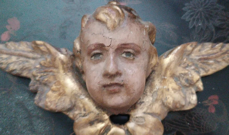 Antique sculpture winged head cherub putto angel