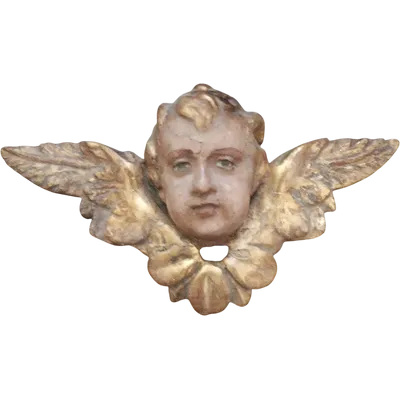 Antica scultura testa alata cherubino putto angelo
