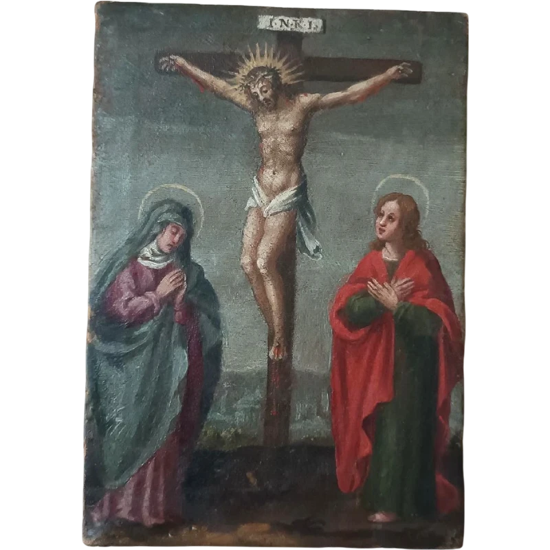 Antico dipinto ,olio su tela crocifissione, XVIII secolo
