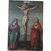 Antico dipinto ,olio su tela crocifissione, XVIII secolo