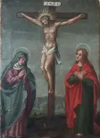 Antico dipinto ,olio su tela crocifissione, XVIII secolo
