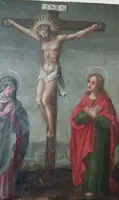 Antico dipinto ,olio su tela crocifissione, XVIII secolo