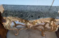 Grande Consolle Toscana Dorata Con Piano In Marmo Verde Alpi – XIX Secolo