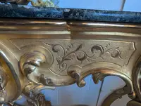 Grande Consolle Toscana Dorata Con Piano In Marmo Verde Alpi – XIX Secolo
