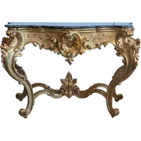 Grande Consolle Toscana Dorata Con Piano In Marmo Verde Alpi – XIX Secolo