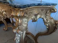 Grande Consolle Toscana Dorata Con Piano In Marmo Verde Alpi – XIX Secolo