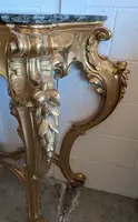 Grande Consolle Toscana Dorata Con Piano In Marmo Verde Alpi – XIX Secolo