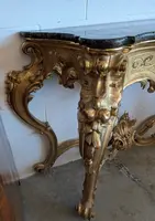 Grande Consolle Toscana Dorata Con Piano In Marmo Verde Alpi – XIX Secolo