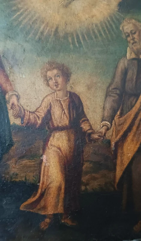 Antico dipinto su rame-Sacra famiglia -XVIII secolo