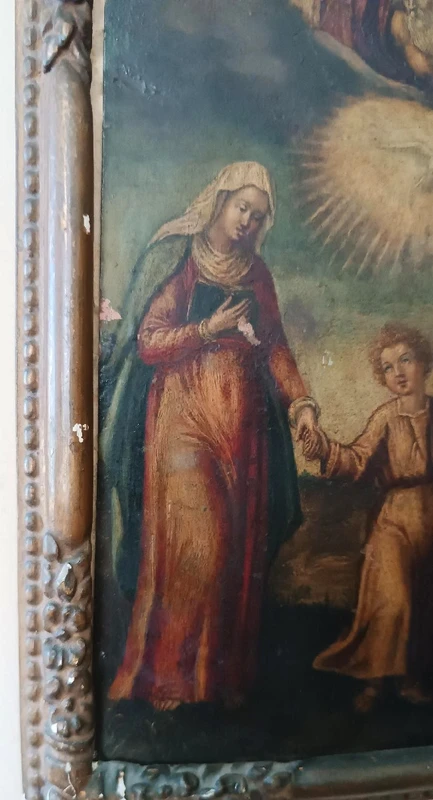 Antico dipinto su rame-Sacra famiglia -XVIII secolo