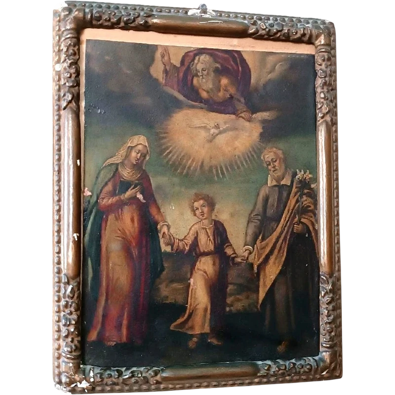 Antico dipinto su rame-Sacra famiglia -XVIII secolo