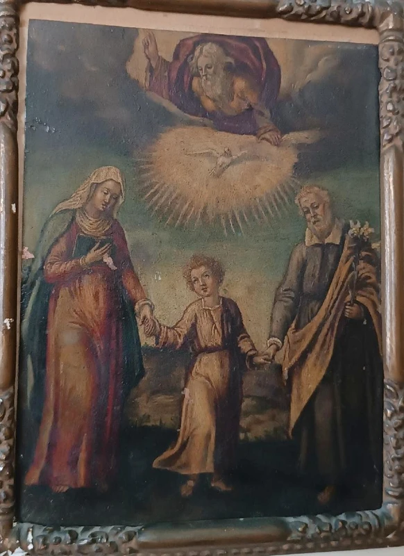 Antico dipinto su rame-Sacra famiglia -XVIII secolo