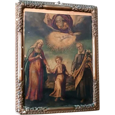 Antico dipinto su rame-Sacra famiglia -XVIII secolo
