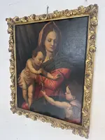 Huile sur toile : « La Vierge à l'Enfant et le petit saint Jean ». Copie d'Andrea del Sarto. XVIe siècle