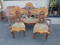Art Nouveau sitting room set in carved walnut with female figures, late 19th century