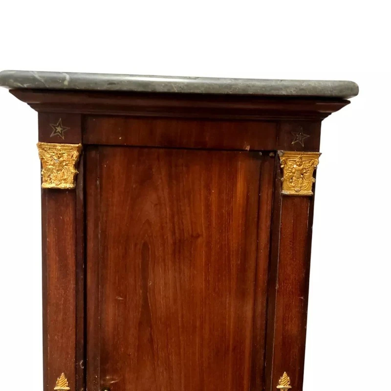 Antique Columned Cabinet Napoleon III Mahogany Marble 19th Century Gilded Friezes