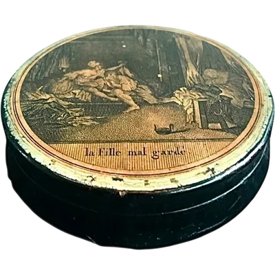 Papier-mâché cigarette case with the inscription: “La fille mal gardée.” France.