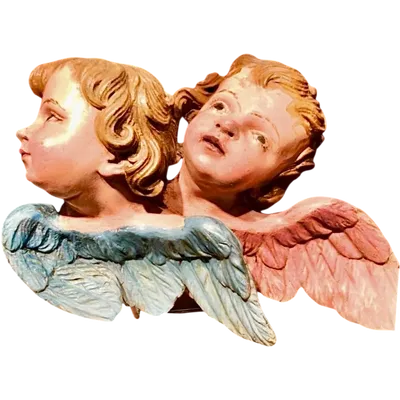 Scultura lignea policroma raffigurante coppia di cherubini.Liguria.