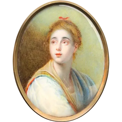 Miniature depicting a female figure. Signed C. Caruson. Rome, 1870.