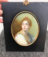 Miniatura  con figura femminile.Firma C.Caruson.Roma 1870.