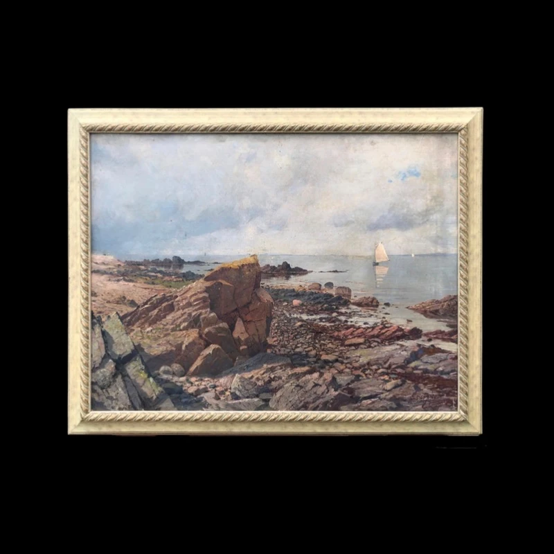 Pair of oil-on-canvas paintings depicting seascapes. Signed: Naw