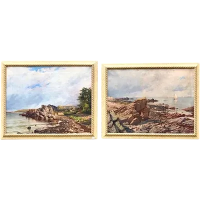 Pair of oil-on-canvas paintings depicting seascapes. Signed: Naw