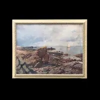Pair of oil-on-canvas paintings depicting seascapes. Signed: Naw