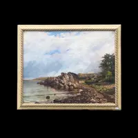 Pair of oil-on-canvas paintings depicting seascapes. Signed: Naw