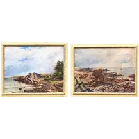 Pair of oil-on-canvas paintings depicting seascapes. Signed: Naw