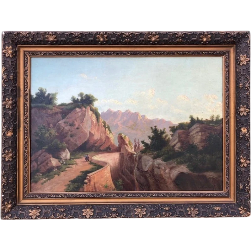 Dipinto olio su tela paesaggio con figure.Firma A.Michel.