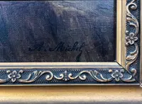 Dipinto olio su tela paesaggio con figure.Firma A.Michel.